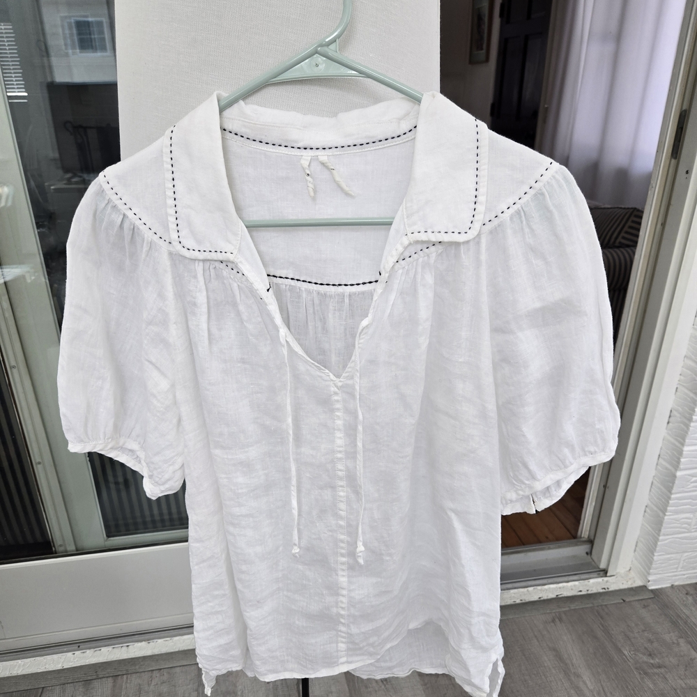 Anthropologie White Linen Women's Top S - Picture 3 of 10